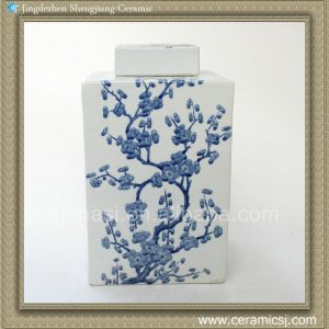 RYQQ10 12inch Blue and White hand painted plum blossom Square Jar