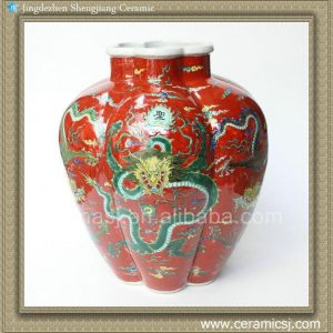 RYQQ32 14inch Plain tricolour Red Dragon Ceramic Vase