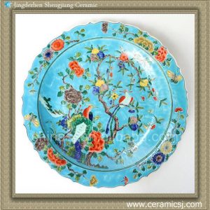 RYQQ37 17.5inch Chinese Hand painted Flower bird design Porcelain Plate