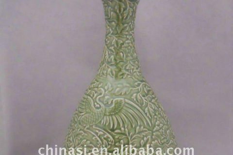 WRYPL06 Ancient Porcelain Vase With Engraved flower bird 