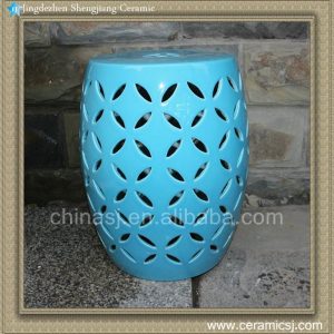RYIR98 17" Blue rattan furniture Ceramic carved Stool