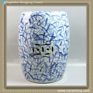 RYLL17 16.9" Blue and White Garden Furniture Direct Ceramic Stool