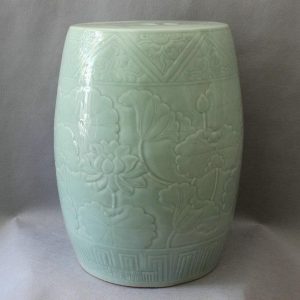RYMA54 17.3" Celadon hand carved lotus garden ceramic stools