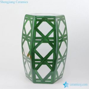 RYNQ67 18.5" Green hand painted Ceramic Outdoor end table Stool