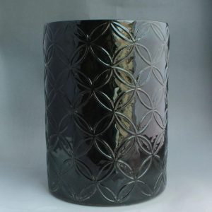 RYNQ68 16.5" Black carved Ceramic Chinese Stool
