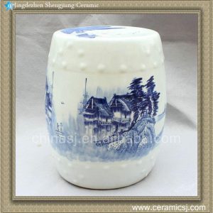 RYWX01 H15.5" Chinese Blue and White landscape Ceramic Garden Stool