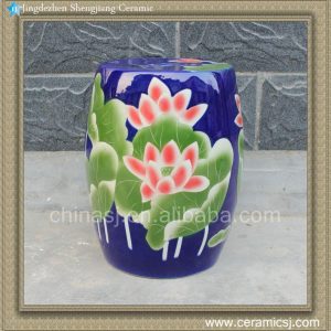 RYYU01 H16.9" Blue garden patio furniture Ceramic Stool floral