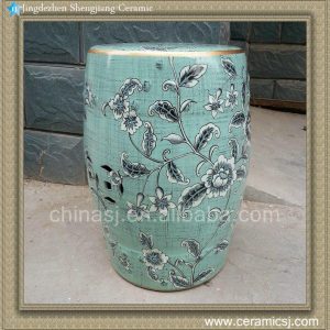 RYZS07 18" Outdoor patio Ceramic Blue Floral Stool
