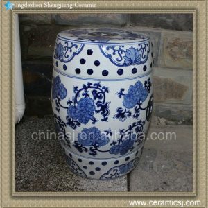 RYZS50 Ceramic Drum Stool Blue and White Hand painted floral