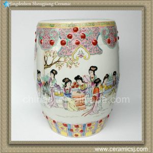 RZAD01 H17.3" Jingdezhen hand painted Famille rose lady playing floral design Porcelain Garden Stool