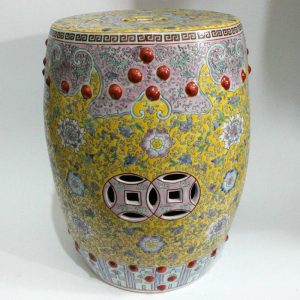 RZAI04 H17.3" Hand painted famille rose yellow pink floral Porcelain Garden Stool