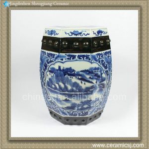 RZAJ01 H17.3" Blue and White hand painted village floral boat Ceramic Garden Stool