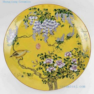 RYRK13 D20" Yellow floral bird Chinese decor Plate