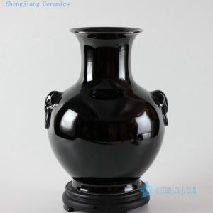 RYNQ159 H12.5" Shiny black handmade ceramic vase wholesale