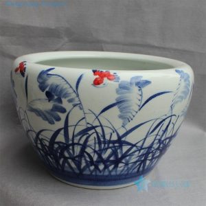 RYYY14 D16" Blue and white ceramic planter grass design