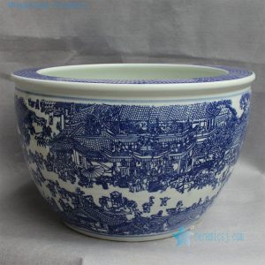 RYYY15 D16" Blue and white ceramic planter Chinese cityscapes