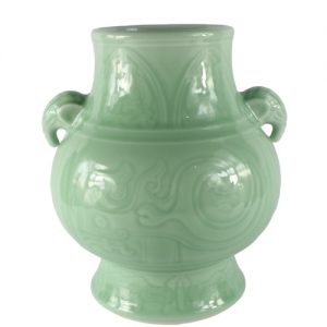 RYKX18 H10" Celadon Porcelain Vase with handle from shengjiang company
