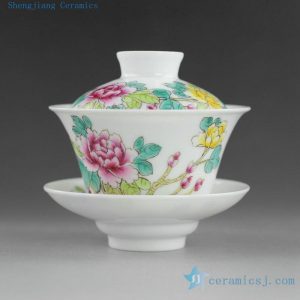 14NY23 Jingdezhen Hand painted floral Porcelain Gaiwan