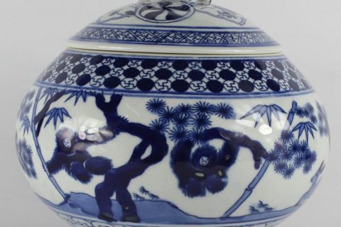 RZB01 H7.6" jingdezhen hand painted blue and white monkey porcelain Tea Jar