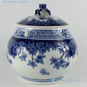 RZB02 H8.2" jingdezhen blue and white floral porcelain Tea Jar