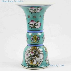 RYRK20 h9" Dynasty porcelain Porcelain Vase, blue famille rose hand painted peach