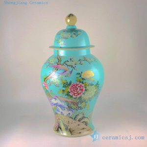 RYHV35 H22.5" High quality Hand made needle painted Porcelain Ginger Jar, Flower bird design