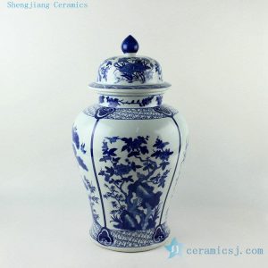 RYJF59 20.5inch Blue flower bird Porcelain Temple Jar