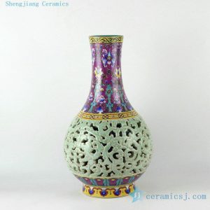 RYLW14 17inch High quality reproduction hand painted hand carved Qing dynasty reproduction Porcelain Vase