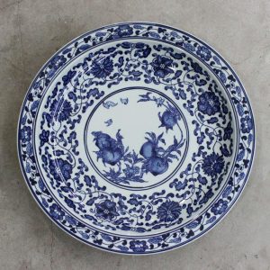 RZBD03 Blue and white peach design hand painted porcelain plate 