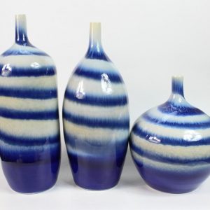RYIE11 Set of 3 ceramic blue glazed vases 