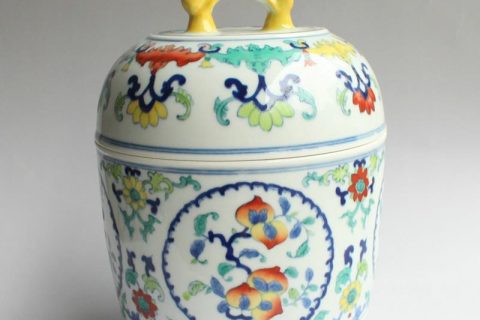 RYJH06 Jingdezhen doucai HAND painted peach Porcelain Tea Jar