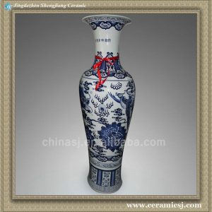 RYXU03 58.5 inch Chinese blue white painted dragon and phoenix floor vases