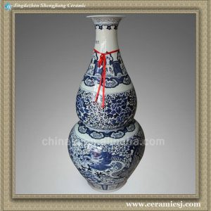 RYXU04 48.5 inch Chinese blue white painted dragon and floral floor vases