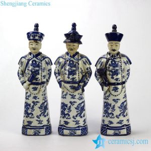 RYXZ04   RYXZ04-OLD  17 inch Set of 3 Chinese ceramic blue white standing emperor