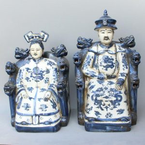 RYXZ08 15 inch Pair of ceramic blue white figurine Chinese King and Queen