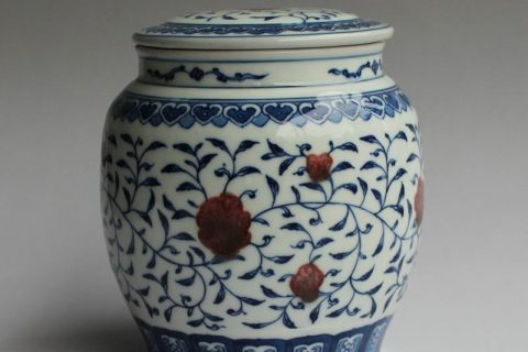 RYZ151 Jingdezhen hand made blue white with copper red Tea jars