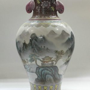 RYZC01 21.6" Hand painted Chinese Porcelain vases landscape design with handle