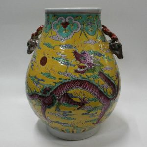 RYZG01 13" Ceramic hand painted dragon design with sheep handle antique porcelain vase
