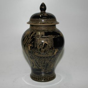 RYZH02 10" Black glazed with gold painting Chinese Porcelain ginger jar