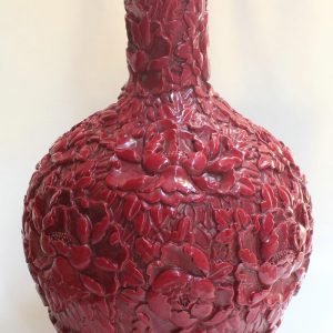 RYZL04 21.5" Chinese red carved floral porcelain vase