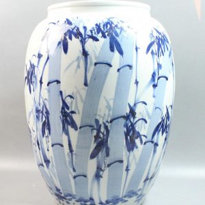 RYZV01 20" Chinese hand painted blue white bamboo ceramic Jars