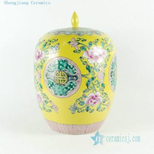 RYQQ51 Hand painted famille rose porcelain melon Jar with floral design