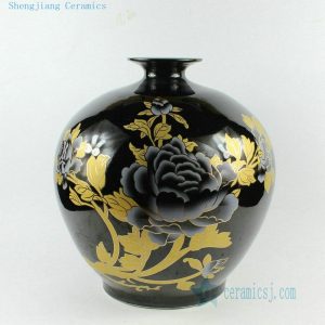 RZAU02 H15" Jingdezhen black floral porcelain vase