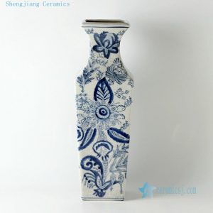 RZCW04 16" Blue and white floral design crackle ceramic vases 