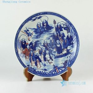 14" Hand painted blue and white Chinese decor plates