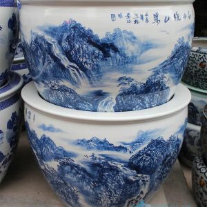 RZDE07 28.3" Chinese hand painted landscape blue white planters