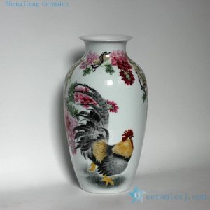 RZDK01 17" High quality hand painted rooster floral porcelain vases and wall decor