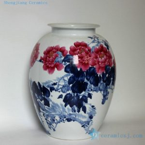 RZDL01 17" High quality hand painted blue white with red flower porcelain vases 