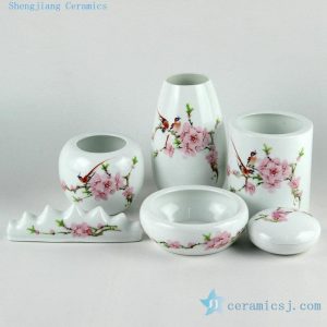 Porcelain pink peach blossoms design tea and coffee sets and stationery set