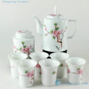 Porcelain hand painted pink peach blossoms design tea sets